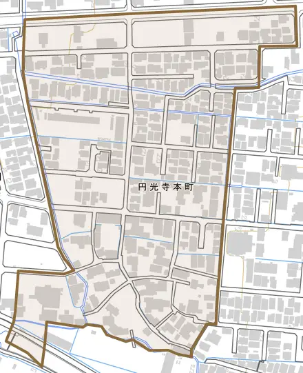 円光寺本町とその周辺の地図。町の範囲を重ねている