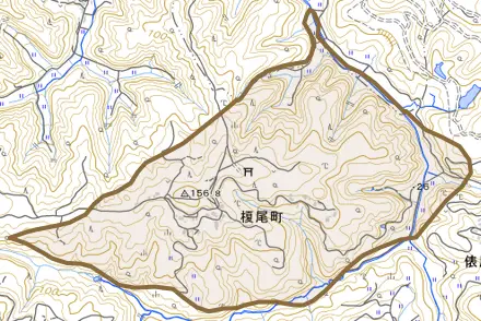 榎尾町とその周辺の地図。町の範囲を重ねている