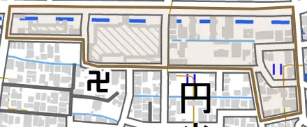 伏見新町とその周辺の地図。町の範囲を重ねている