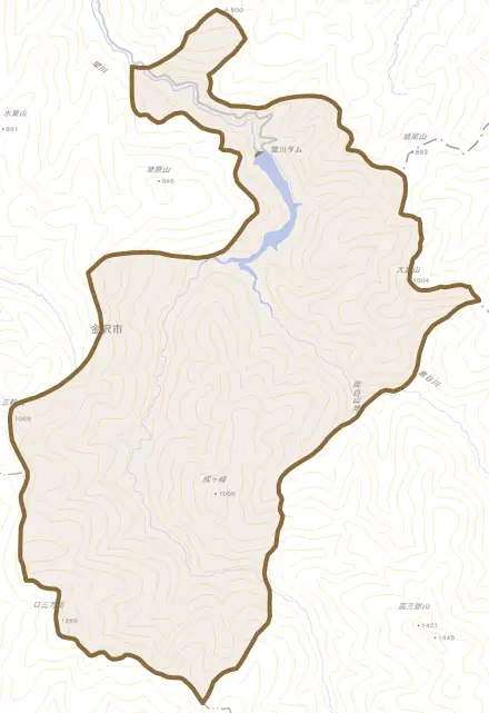 二又新町とその周辺の地図。町の範囲を重ねている