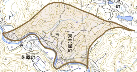 東荒屋町とその周辺の地図。町の範囲を重ねている