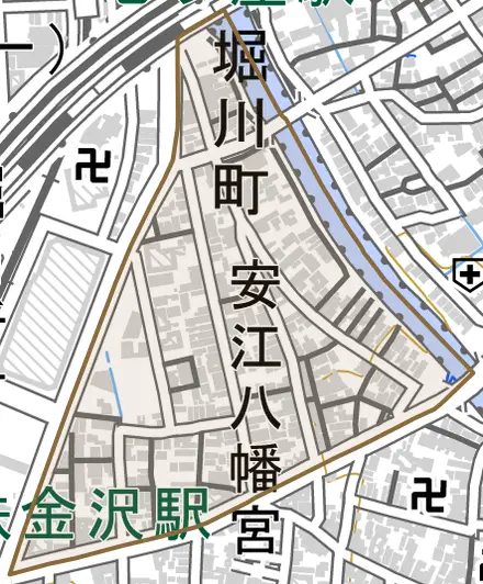 堀川町とその周辺の地図。町の範囲を重ねている