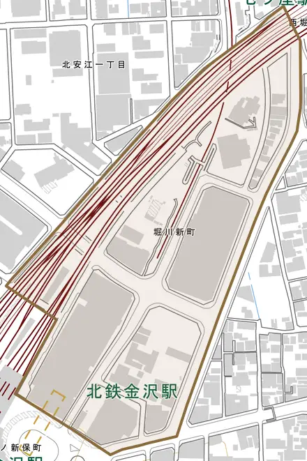 堀川新町とその周辺の地図。町の範囲を重ねている