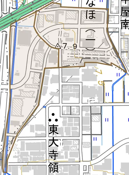 いなほとその周辺の地図。町の範囲を重ねている