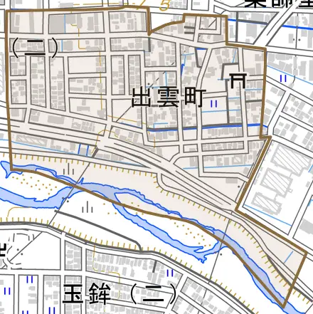 出雲町とその周辺の地図。町の範囲を重ねている