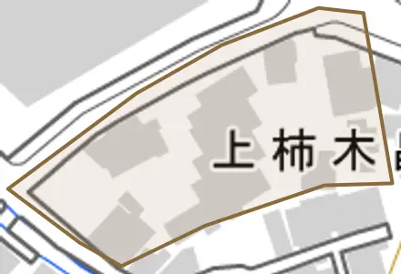 上柿木畠とその周辺の地図。町の範囲を重ねている