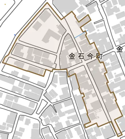 金石今町とその周辺の地図。町の範囲を重ねている