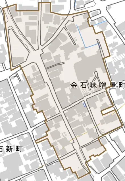 金石味噌屋町とその周辺の地図。町の範囲を重ねている