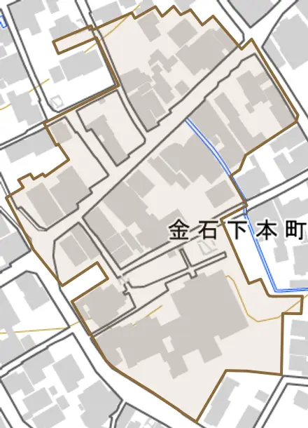 金石下本町とその周辺の地図。町の範囲を重ねている