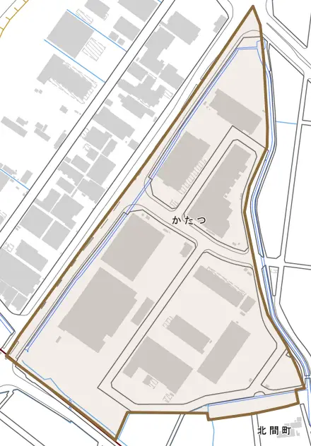 かたつとその周辺の地図。町の範囲を重ねている