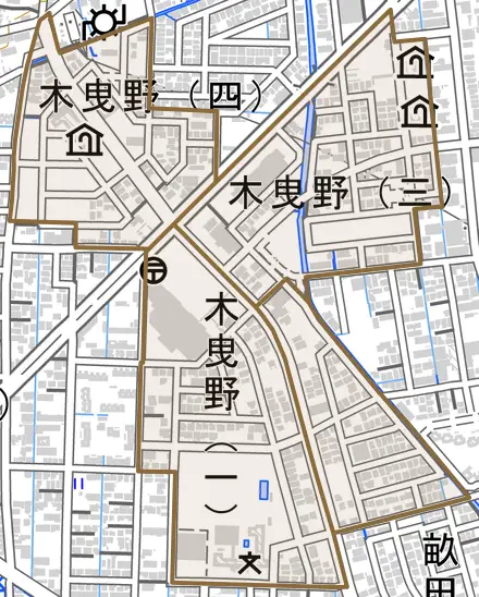 木曳野とその周辺の地図。町の範囲を重ねている