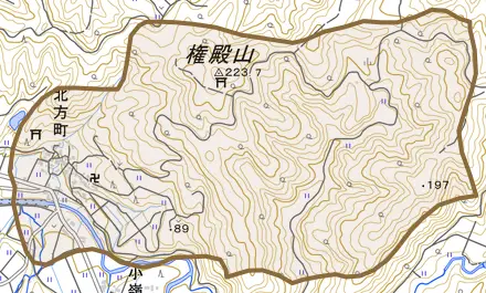 北方町とその周辺の地図。町の範囲を重ねている