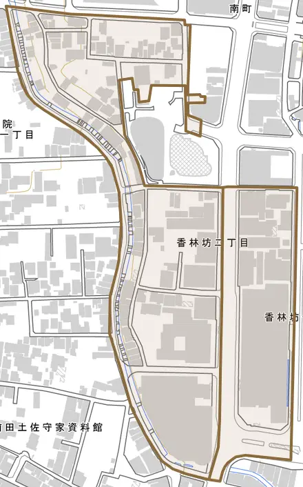 香林坊とその周辺の地図。町の範囲を重ねている