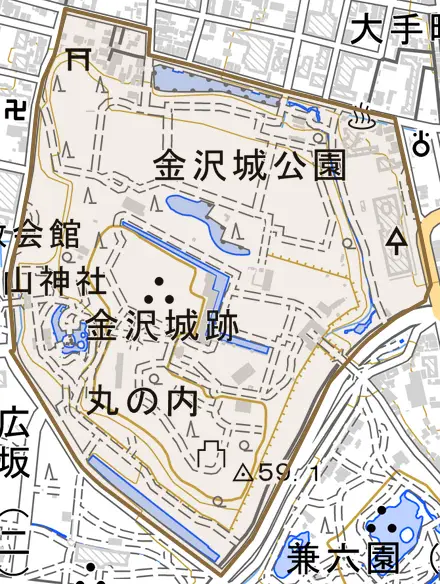 丸の内とその周辺の地図。町の範囲を重ねている