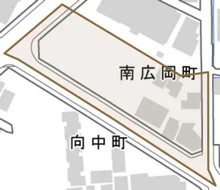 南広岡町とその周辺の地図。町の範囲を重ねている