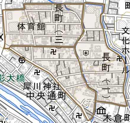 長町とその周辺の地図。町の範囲を重ねている