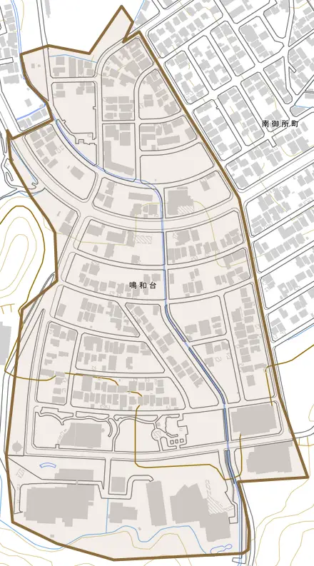 鳴和台とその周辺の地図。町の範囲を重ねている