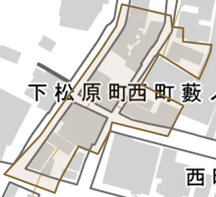 西町藪ノ内通とその周辺の地図。町の範囲を重ねている