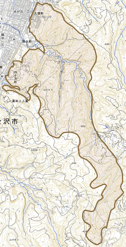 大額町とその周辺の地図。町の範囲を重ねている