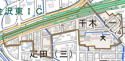 千木とその周辺の地図。町の範囲を重ねている
