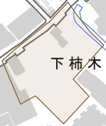 下柿木畠とその周辺の地図。町の範囲を重ねている