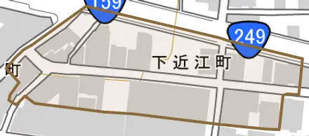 下近江町とその周辺の地図。町の範囲を重ねている