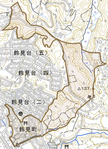 鈴見町とその周辺の地図。町の範囲を重ねている