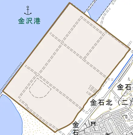 金石海原とその周辺の地図。町の範囲を重ねている