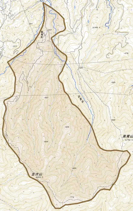 畠尾町とその周辺の地図。町の範囲を重ねている