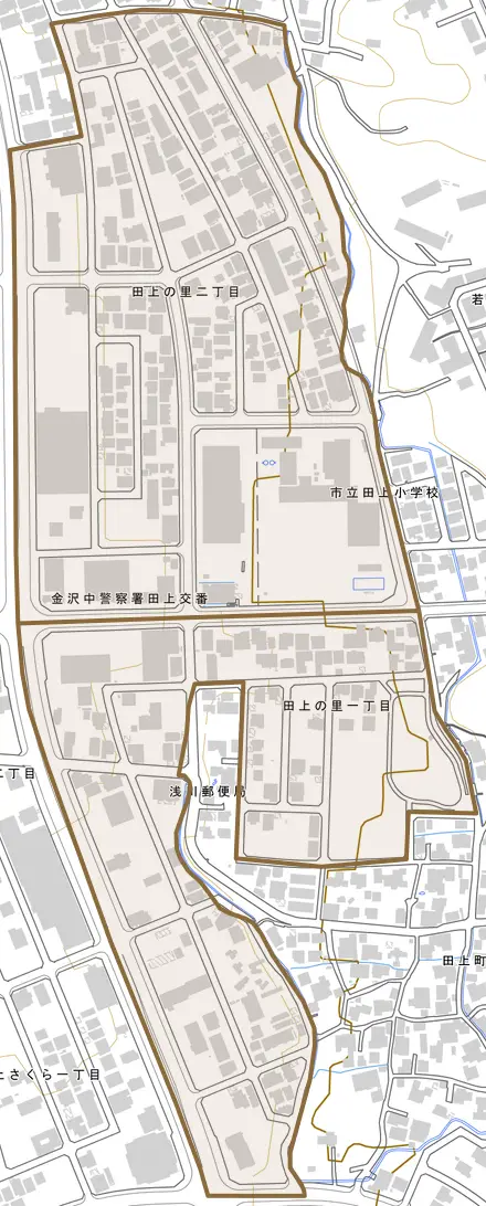 田上の里とその周辺の地図。町の範囲を重ねている