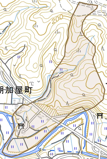 藤六町とその周辺の地図。町の範囲を重ねている
