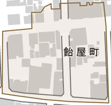 飴屋町とその周辺の地図。町の範囲を重ねている