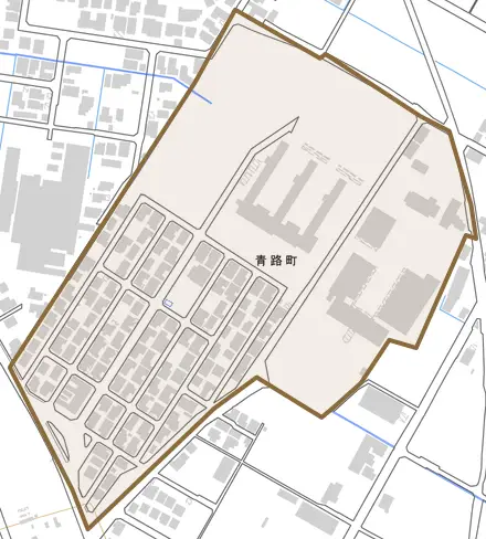 青路町とその周辺の地図。町の範囲を重ねている