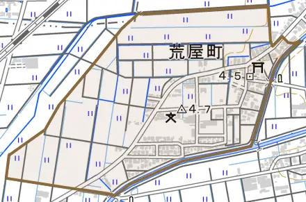 荒屋町とその周辺の地図。町の範囲を重ねている