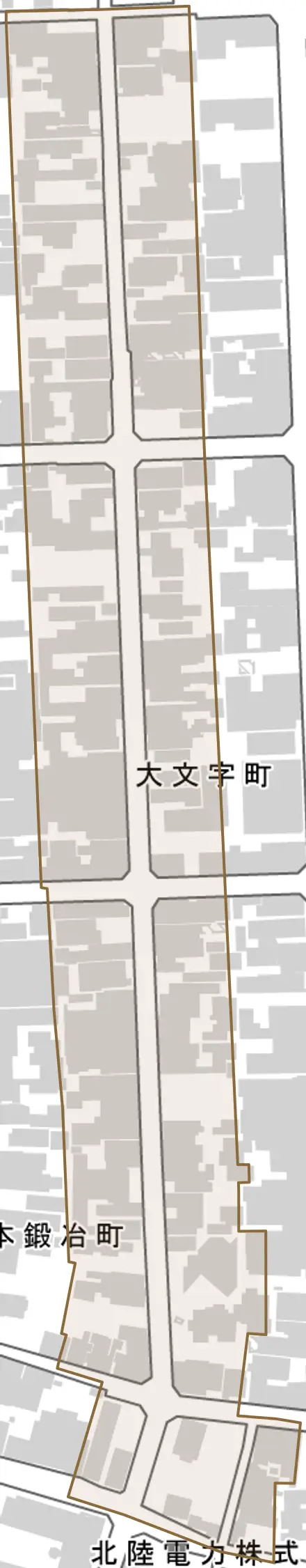 大文字町とその周辺の地図。町の範囲を重ねている