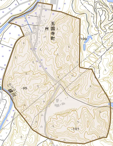 五国寺町とその周辺の地図。町の範囲を重ねている