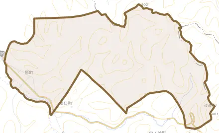 原町とその周辺の地図。町の範囲を重ねている