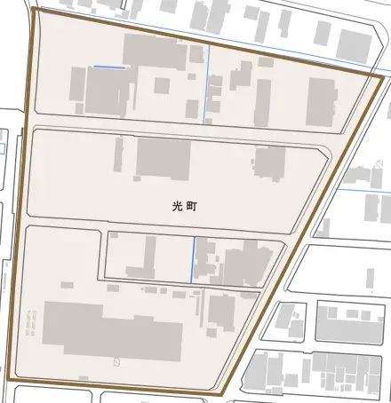 光町とその周辺の地図。町の範囲を重ねている