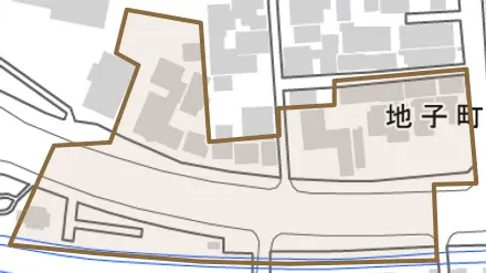 地子町とその周辺の地図。町の範囲を重ねている