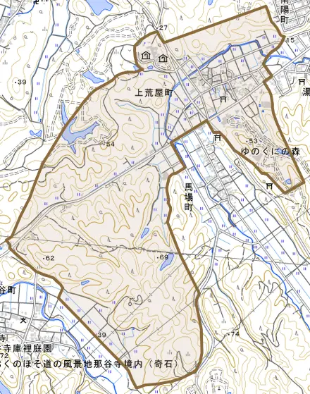上荒屋町とその周辺の地図。町の範囲を重ねている