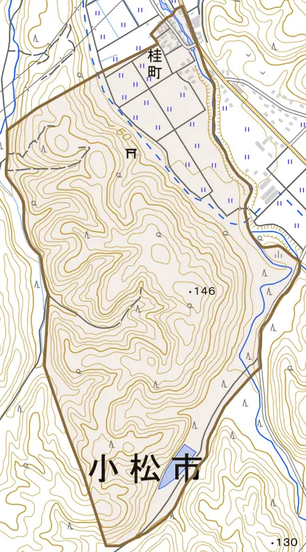 桂町とその周辺の地図。町の範囲を重ねている