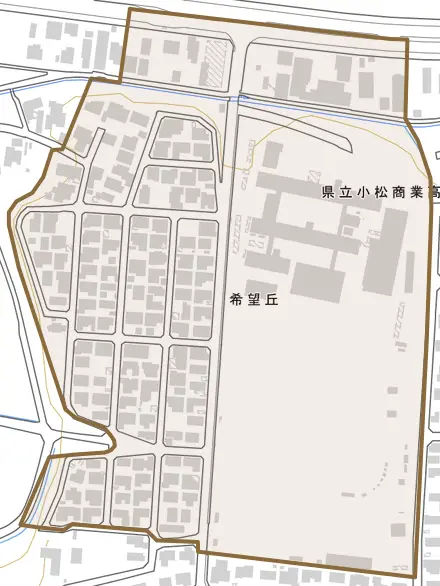 希望丘とその周辺の地図。町の範囲を重ねている