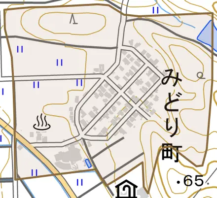 みどり町とその周辺の地図。町の範囲を重ねている