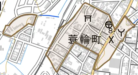蓑輪町とその周辺の地図。町の範囲を重ねている