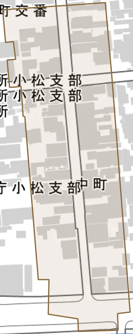 中町とその周辺の地図。町の範囲を重ねている