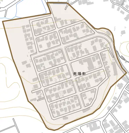 南陽町とその周辺の地図。町の範囲を重ねている
