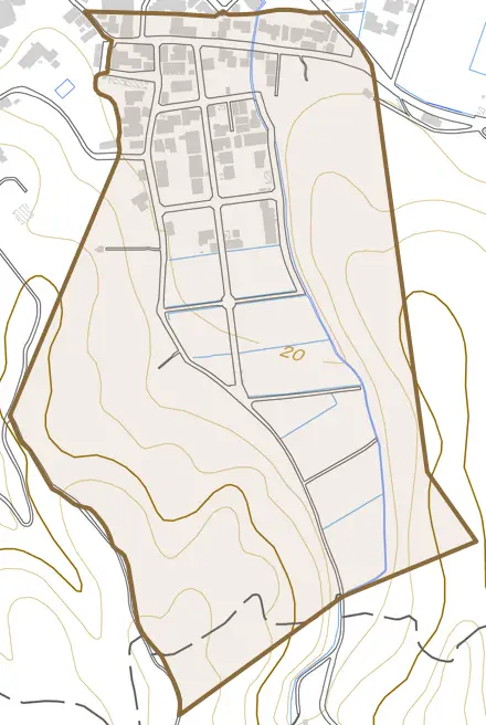 西原町とその周辺の地図。町の範囲を重ねている