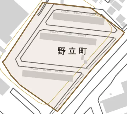 野立町とその周辺の地図。町の範囲を重ねている