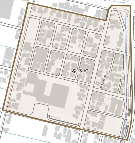桜木町とその周辺の地図。町の範囲を重ねている