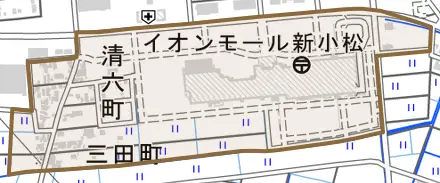 清六町とその周辺の地図。町の範囲を重ねている
